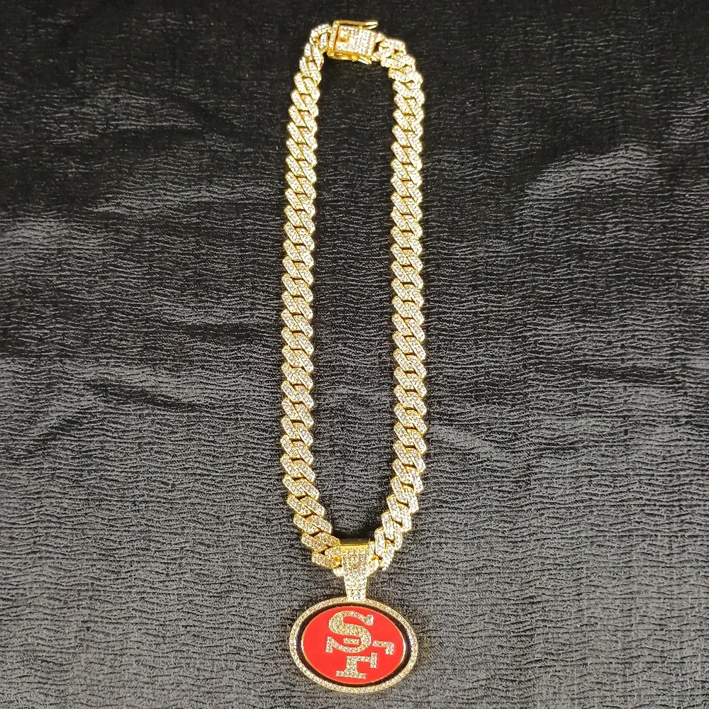 NFL San Francisco 49ers Necklace Pendant Cuban Chain Link Football Jewelry - Picture 4 of 6